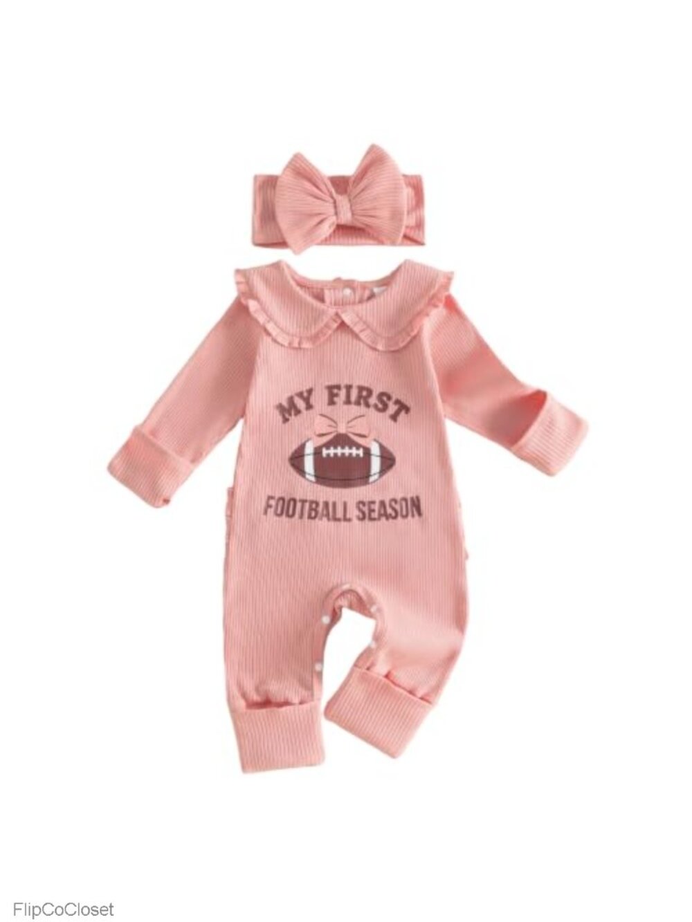 Baby Girl Football Romper Bodysuit Long Sleeve One Piece Headband Set